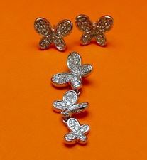 Picture of “Butterfly” set of pendant and stud earrings in sterling silver and cubic zirconia