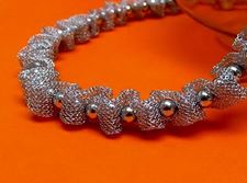 Picture of “Fancy Net” necklace entirely in sterling silver, mesh interspersed with polished round beads