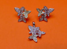 Picture of “Butterfly Kaleidoscope" set of pendant and stud earrings in sterling silver with pastel cubic zirconia