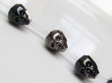 Image de 14x10 mm, perles de verre, tête de mort à facettes, cristal, opaque, miroir noir de jais