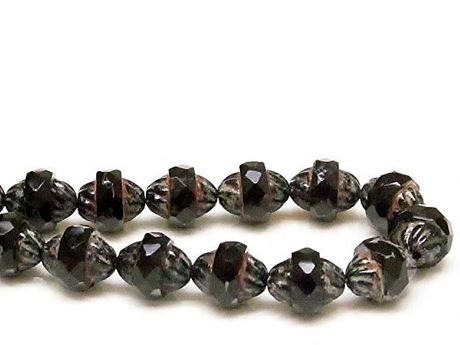 Picture of 11x10 mm, turbine, Czech beads, rusty black, opaque, glossy black encircled