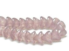 Image de 12x10 mm, perles de verre pressé tchèque, fleurs, petite cloche ou campanule, translucide, violet laiteux