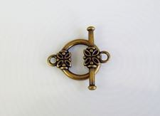 Picture of 14x14 mm, toggle clasp, alloy, circle with flower, antique gold-plated