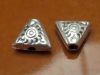 Picture of 15x10 mm, cord end caps, 2 mm hole, flat triangle, silver-plated zamak, deco, 4 pieces
