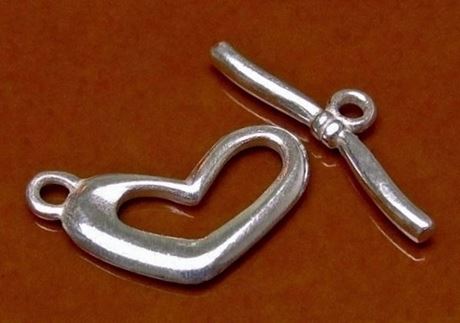 Picture of 19x11 mm, toggle clasp, heart and bow, JBB findings, silver-plated brass