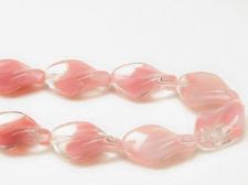 Picture of 19x13 mm, Czech druk beads, twisted leaf, cloud rose, partially transparent, 12 pieces