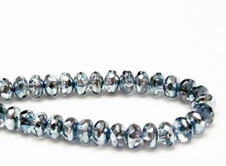 Picture of 4x7 mm, Czech faceted rondelle beads, transparent, light Montana blue luster, half tone mirror