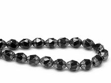 Picture of 6x6 mm, cathedral, Czech beads, black, opaque, silver coated sides