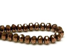 Picture of 6x8 mm, Czech faceted rondelle beads, black, opaque, rusty bronze luster