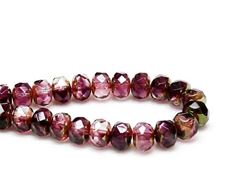 Picture of 6x8 mm, Czech faceted rondelle beads, variegated amethyst purple, transparent, copper sides