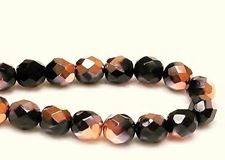 Picture of 8x8 mm, Czech faceted round beads, black, opaque, half tone rose gold mirror