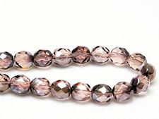 Picture of 8x8 mm, Czech faceted round beads, light rose, transparent, smokey ghost
