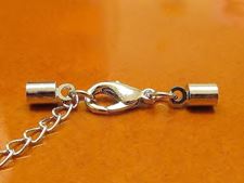 Picture of Clasp with cord end caps, 4 mm, rhodium-plated copper, 3 pieces