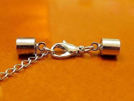 Picture of Clasp with cord end caps, 6 mm, rhodium-plated copper, 3 pieces