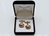 Picture of Cufflinks, oval, dome, transparent crystals in widget, gold-plated 