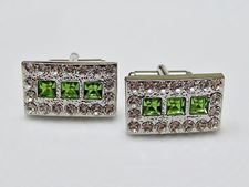 Picture of Cufflinks, rectangular, peridot green crystals, silver-plated