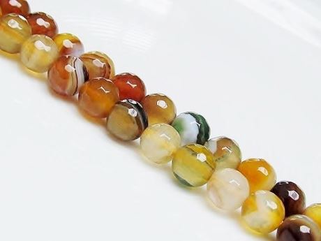 Image de 8x8 mm, perles rondes, pierres gemmes, agate à rayures naturelle, brun jaune, à facettes