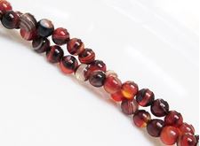 Picture of 6x6 mm, round, gemstone beads, natural striped agate, black and red brown