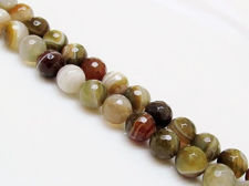 Image de 10x10 mm, perles rondes, pierres gemmes, agate à rayures naturelle, en vert mousse, à facettes