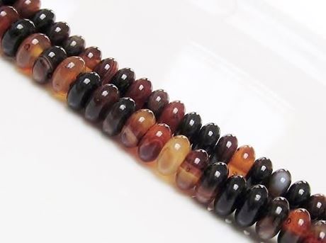 Picture of 4x8 mm, rondelle, gemstone beads, natural striped agate, black and red brown