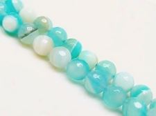 Picture of 8x8 mm, round, gemstone beads, natural striped agate, light turquoise blue, faceted