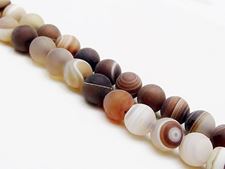 Picture of 8x8 mm, round, gemstone beads, natural striped agate, caramel to deep brown, frosted