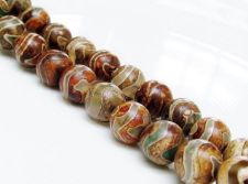Picture of 10x10 mm, round, gemstone beads, agate, Tibetan, greenish white and beige brown swirl