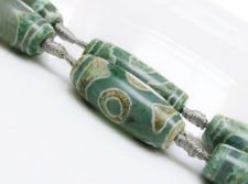 Picture of 30x12 mm, rice, gemstone beads, agate, Tibetan style, beige & blue green, sold per bead