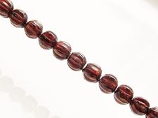 Picture of 4x4 mm, round melon, Czech druk beads, smoke topaz brown, transparent, red picasso