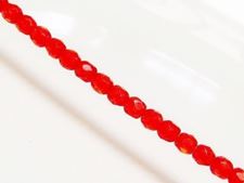 Picture of 4x4 mm, Czech faceted round beads, hyacinth orange red, transparent