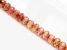 Picture of 5x8 mm, Czech faceted rondelle beads, opal pink, transparent, travertin