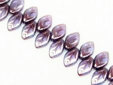Picture of 12x7 mm, Czech druk beads, wavy leaf, transparent, alexandrite purple luster