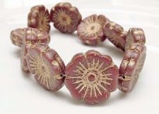 Picture of 22x22 mm, Czech druk beads, Hawaiian flower, reddish-brown, matte, bronze patina, 3 pieces