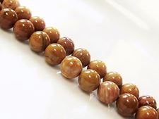 Picture of 8x8 mm, round, gemstone beads, petrified wood, yellow, natural