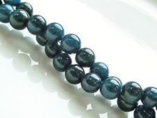 Picture of 6x6 mm, round, gemstone beads, deep green-blue apatite, natural