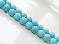 Picture of 8x8 mm, round, gemstone beads, magnesite, turquoise blue, frosted