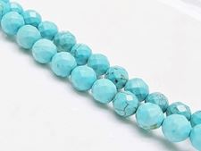 Picture of 8x8 mm, round, gemstone beads, magnesite, turquoise blue, faceted