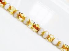 Picture of 5x7 mm, Czech faceted rondelle beads, chalk white and crystal, light yellow travertine