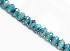 Picture of 5x8 mm, Czech faceted rondelle beads, blue and sky blue, picasso