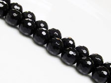 Picture of 10x10 mm, round, gemstone beads, onyx, black, A-grade, faceted