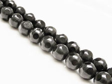 Image de 10x10 mm, perles rondes, pierres gemmes, onyx, noir, facettes larges lustrées sur fond rond dépoli