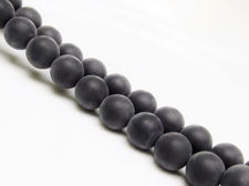 Picture of 12x12 mm, round, gemstone beads, onyx, black, A-grade, frosted