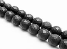 Picture of 8x8 mm, round, gemstone beads, onyx, black, frosted, small facets