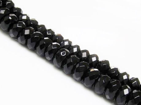 Picture of 5x8 mm, rondelle, gemstone beads, onyx, black, A-grade, faceted