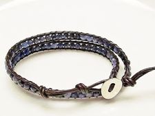 Image de Bracelet wrap en cuir, perles pierres gemmes, sodalite