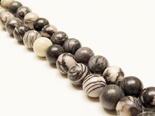 Picture of 10x10 mm, round, gemstone beads, black veined jasper, natural