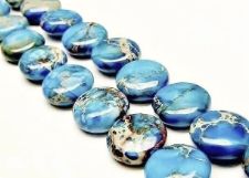 Image de 12x12x6 mm, perles galets arrondis, pierres gemmes, jaspe impression, bleu