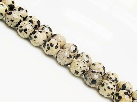 Picture of 8x8 mm, round, gemstone beads, Dalmatian jasper, natural, faceted