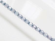 Picture of 3x3 mm, Czech faceted round beads, frosted crystal, translucent, light Montana blue luster