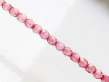 Picture of 3x3 mm, Czech faceted round beads, frosted crystal, translucent, dusty rose luster